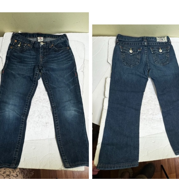 True Religion Straight Leg Flaps Picket Stitch Boys Zip Fly Vintage Blue sz 10 - Picture 2 of 16